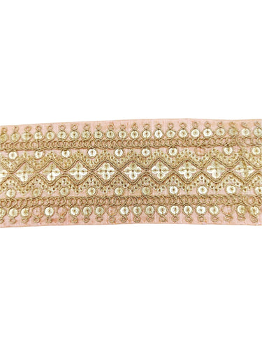 Art Silk Trim Gold Embroidered Sequins Trim, Decorative Trim, Indian Sari Border